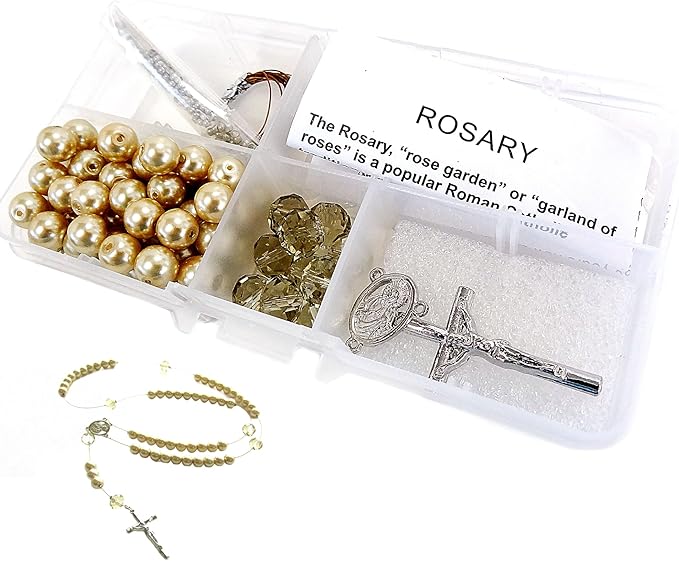 Linpeng Rosary Making Kit, Gold Catholic Prayer Necklace Supplies for Women, DIY Jewelry Supplies, Gift for Beader, 1 Pack
