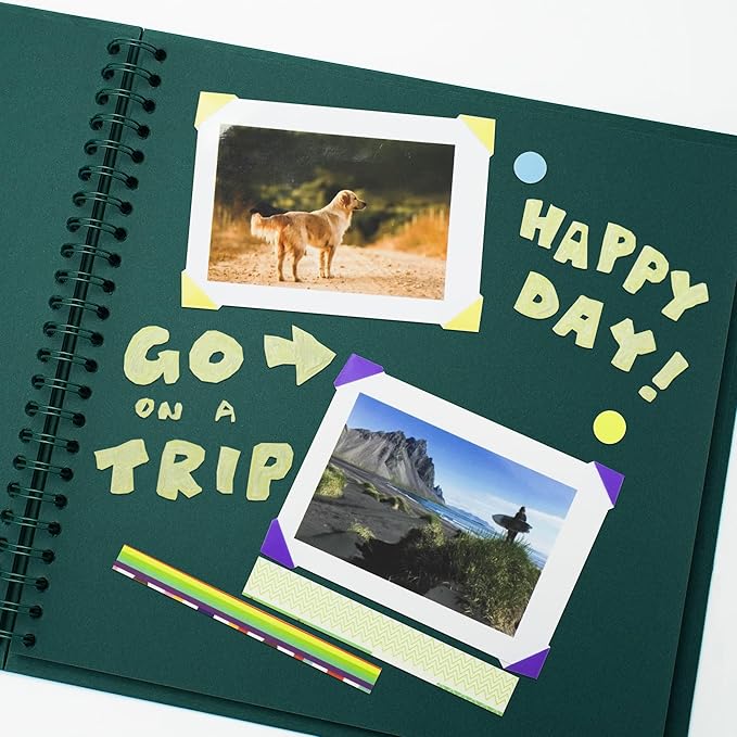 Yopih 8 x 8 Inch DIY Scrapbook Photo Album Hardcover Kraft Blank Page Acid-Free 40 Pages (20 Sheets) Memory Book for Wedding Anniversaries Family Baby Memories Small Scrapbooking Projects, Green