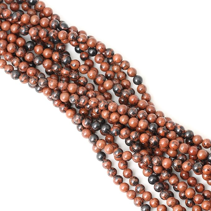 cheavian 60pcs 6mm natural mahogany obsidian stone round loose beads for jewelry making 1 strand 15"