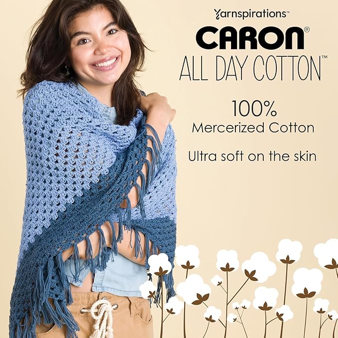 Caron All Day Cotton Yarn - 100g/3.5oz - 100% Mercerized Cotton - 173 Yards Bundle with Bella's Crafts Stitch Markers (Morning Air)