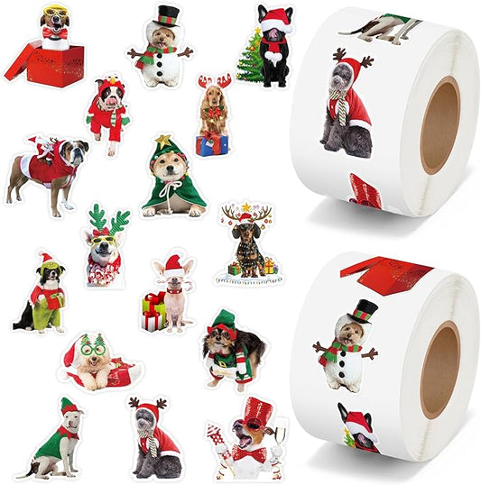 h1vojoxo christmas dog sticker rolls - 1000pcs holiday dog stickers for kids 16 designs christmas cute dogs realistic stickers funny xmas dogs sticker for envelopes craft