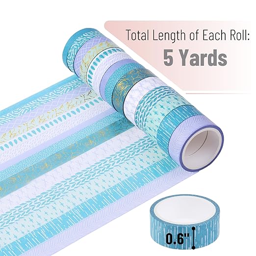 Mr. Pen- Washi Tape Set, 15 Rolls, 5 Yards/Roll, Ocean Breez Design, Gold Foil Washi Tape for Journaling, (6 x 15mm, 6 x 10mm & 3 x 7mm Wide)