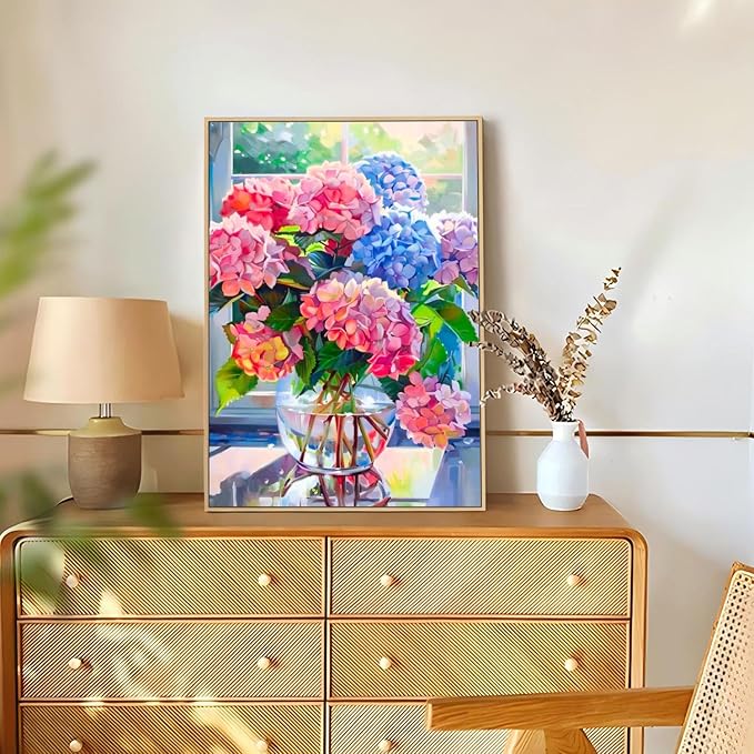 Reivworl Hydrangea Diamond Art Kits for Adults, Flowers Diamond Painting Kits, Gem Art Kit for Gifts and Home Interior Decor 12x16 Inch
