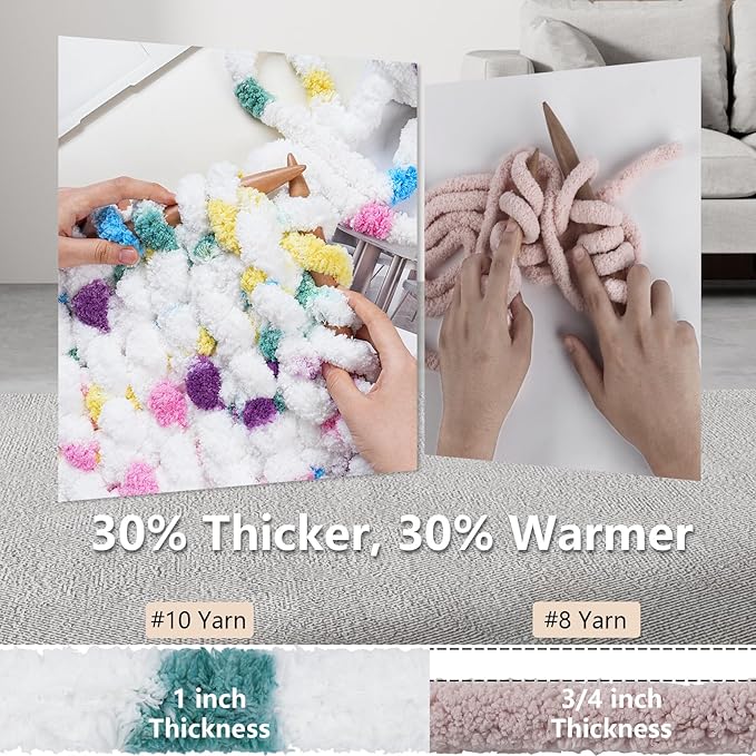 Chunky Yarn for Hand Knitting - #10 Chunky Chenille Blanket Yarn, Jumbo Big Thick Chunky Yarns for Crocheting, Tie Dye Bulky Knit Yarns, 8 Skein (25 yds 8 oz Each Skein), Rainbow & White
