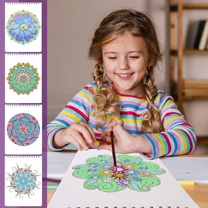 Mandala Coloring Book for Adults - 9" x 12" Coloring Book Spiral Bound, 50 Hand Drawn Mandalas Patterns for Relaxation & Stress Relief, Mindfulness Gifts