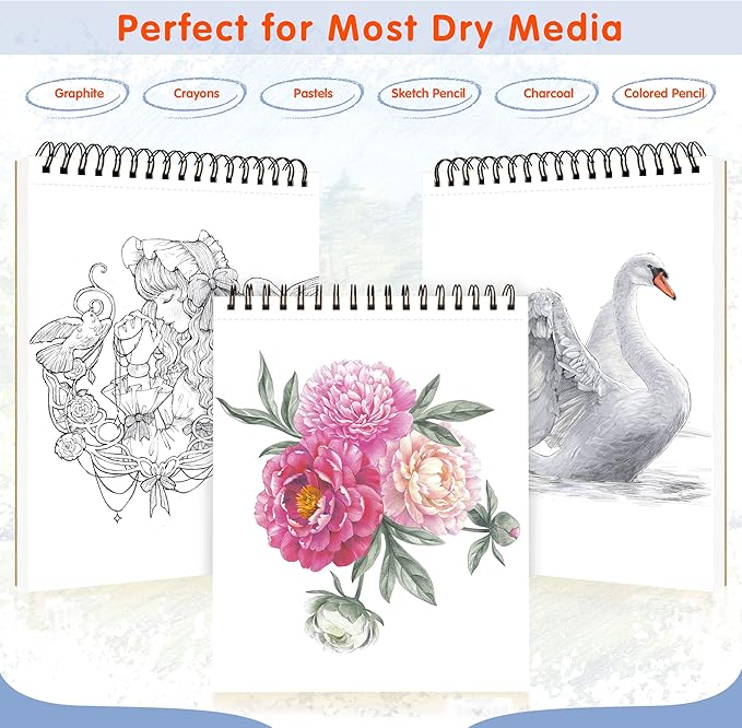 fixsmith 9"x12" sketch book | 160 sheets (68 lb/100gsm) | 2 pack sketchbooks | top spiral bound artist sketch pad | acid free drawing pad | ideal for kids,beginners,artists &painters | bright white