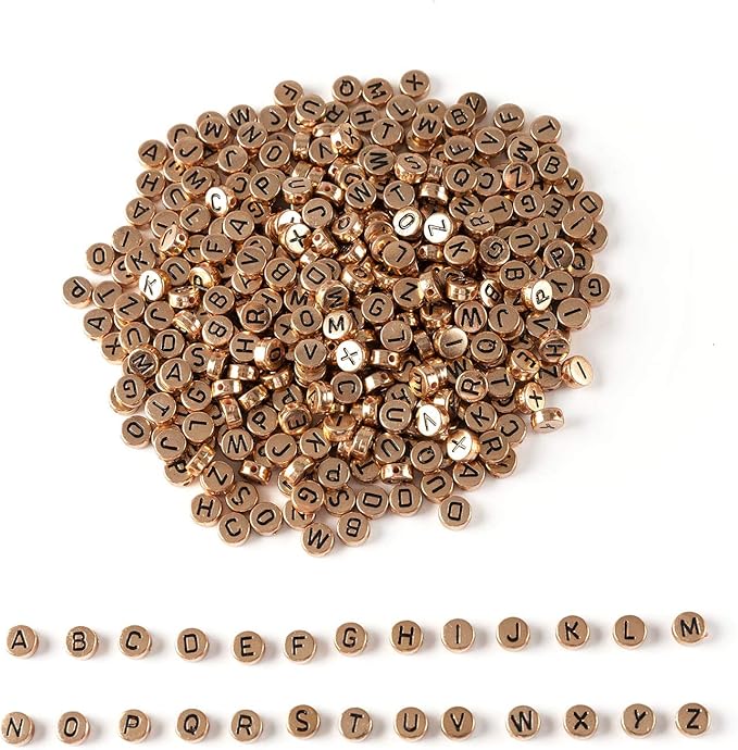 Amaney 600Pcs 7x4mm Rose Gold Round Acrylic Letter Beads Alphabet Letter Beads for Jewelry Making Bracelets Necklaces Key Chains