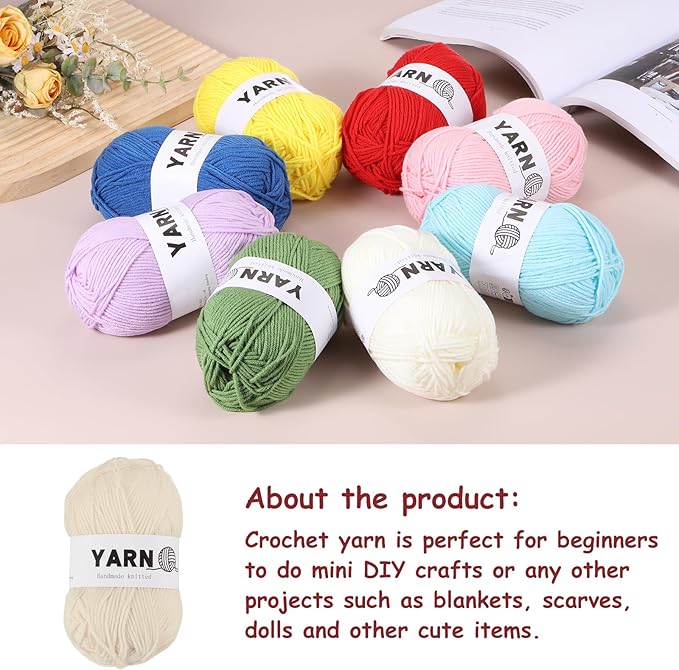 6Pcs Beige Acrylic Yarn 790 Yard 4 Ply Soft Crochet Yarns Sport Weight Yarn,[for DIY Crocheting Knitting Craft Blankets Hats]-300g