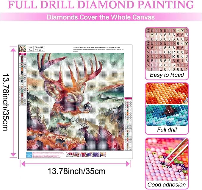 ARPADAMO Elk Diamond Art Kits for Adults,5D Deer Diamond Painting DIY Animal Diamond Art Diamond Painting Kit for Adult,Round Full Drill Diamonds, Diamond Art Kits for Home Decor-13.78x13.78inch