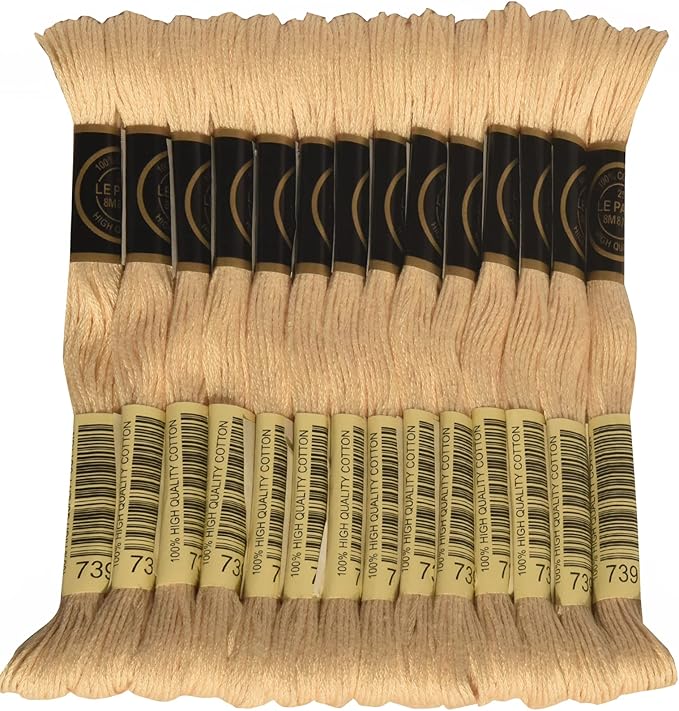 LE PAON Embroidery Floss, 14-Pack Six Strands 100% Long Staple Cotton Embroidery Thread, 8.7-Yard，Color Number：739, Ultra Very Light Tan