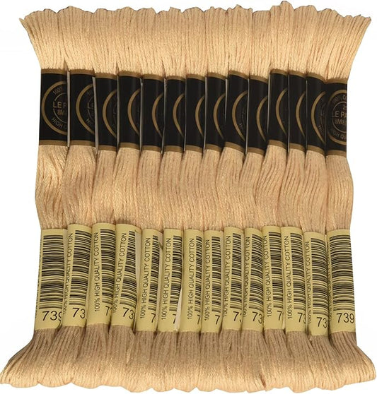 LE PAON Embroidery Floss, 14-Pack Six Strands 100% Long Staple Cotton Embroidery Thread, 8.7-Yard，Color Number：739, Ultra Very Light Tan