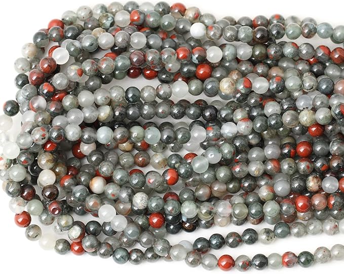 cheavian 60pcs 6mm natural african bloodstone gemstone smooth surface round loose beads for jewelry making 1 string 15 inches