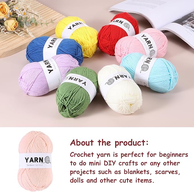 6Pcs Dark Pink Acrylic Yarn 790 Yard 4 Ply Soft Crochet Yarns Sport Weight Yarn,[for DIY Crocheting Knitting Craft Blankets Hats]-300g