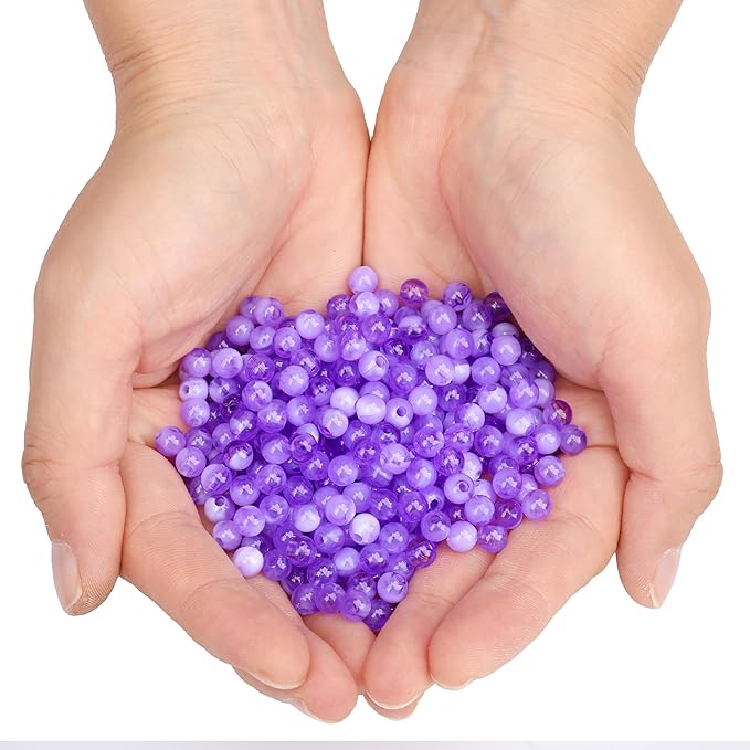 bonny boxx 1000pcs 6mm purple jade round beads, smooth acrylic balls, plastic resin gumball bubblegum chunky beads for necklace & bracelet making, crafting supplies