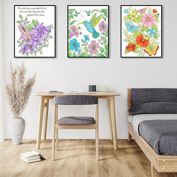 Kalysky Easy and Cozy Adult Coloring Book Set, 3 Stress Relief Coloring Books for Adults Relaxation, Flower Inspirational Quotes Coloring Books