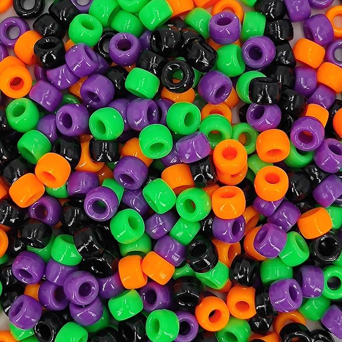 MIIIM 1000PCS 6x9mm Pony Beads Bulk, Halloween Kandi Beads for Bracelets Making Kit, Hair Braids Crafts for Jewelry Making (Halloween)