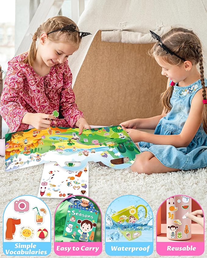 walenced reusable sticker book for toddlers, stickers for kids, toddler craft activities, toddler travel toys ages 3 and up boy girl birthday gifts