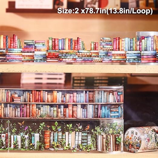 Book-Themed PET Tape Set, 6 Rolls of Library and Nature-Inspired Stickers for Scrapbooking, Journaling, DIY Crafts, and Gift Wrapping