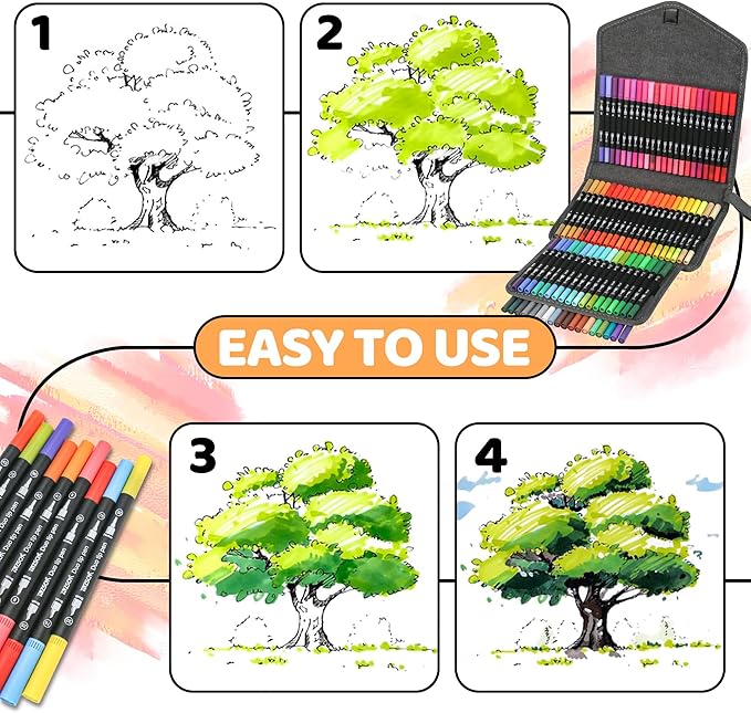 ZSCM 80 Colors Markers for Adult Coloring Books No Bleeding - Duo Tip Brush Pen, Artist Fine & Brush Coloring Markers for Adult Calligraphy, Drawing, Sketching & Journaling