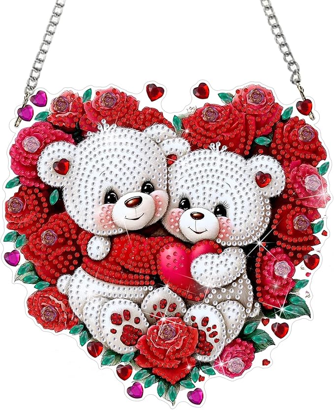 DOMROM Bear Diamond Art Hanging Kits for Adults Beginners, Special Shaped Crystal Diamond Painting Bear Pendant, DIY Diamond Art Suncatchers Animal for Home Garden Wall Decor Gift