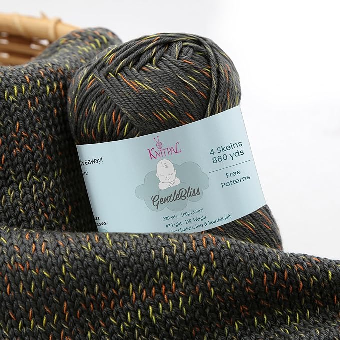 GentleBliss Soft Baby Yarn for Crocheting, 4 Skeins, 880Yds/400G, Free Patterns - Acrylic Baby Blanket Yarn for Knitting - Light Worsted 3 DK Weight - Dark Gray