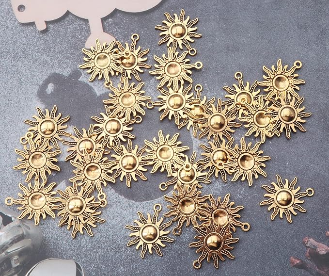 Ruwado 30 Pcs Sun Charms Metal Antique Gold Vintage Celestial Pendants Beads for Jewelry Making Kit Finding Supplies Bracelets Necklace Earring Key Chain DIY Crafting Project (Antique Gold)