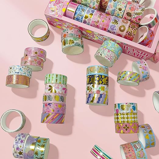60 Rolls Floral Washi Tape Set,Flower Patterns Decorative Skinny Blooms Masking Tapes with Gold Foil Supplies for Arts,Scrapbook,Planner,DIY Arts and Crafts,Gift Wrapping