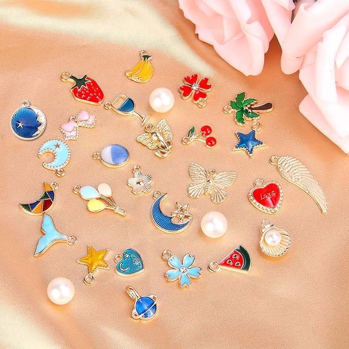 SANNIX 350Pcs Bracelet Charms Jewelry Making Charms Assorted Gold Plated Enamel Pendants for DIY Necklace Bracelet Earring Craft Supplies