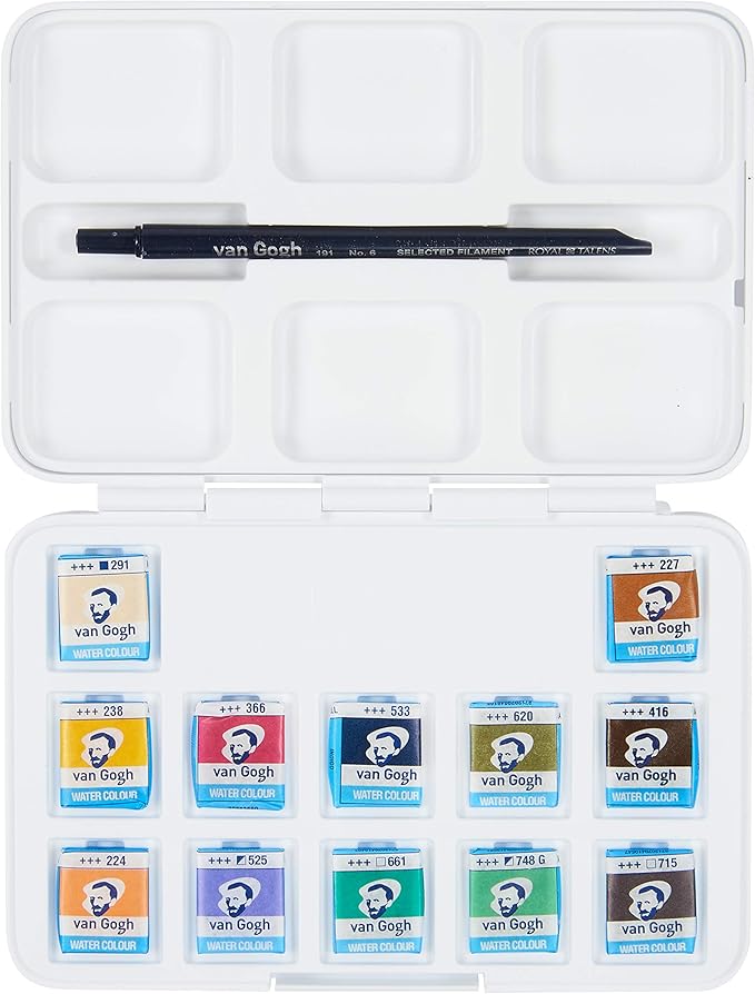 Van Gogh Watercolor Paint Set, Plastic Pocketbox, 12-Half Pan Muted Colors Selection