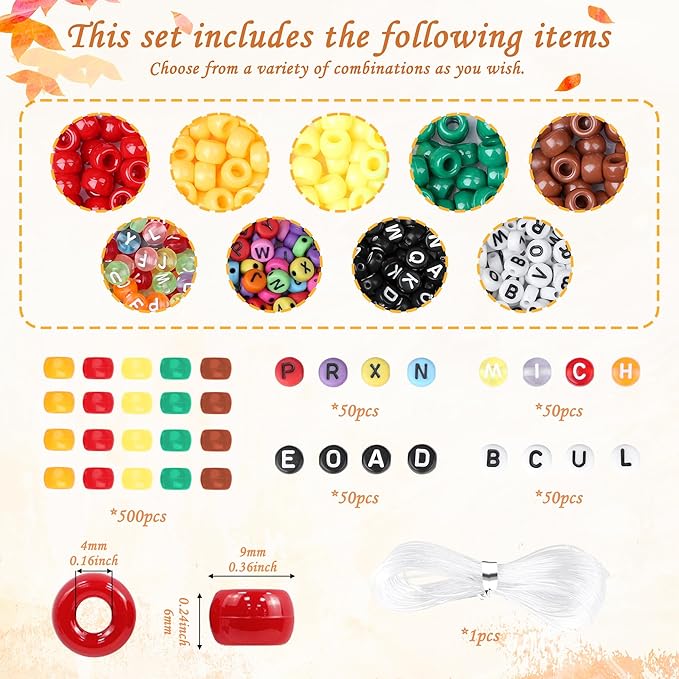 XIANNVXI 10Colours Fall Pony Letter Beads Set Friendship Bracelet Making 500pcs Red Orange Yellow Green Brown Pony Beads Bulk