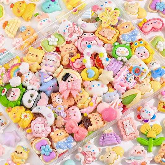 60PCS Slime Charms Cute Flatback Resin Charms for Slime, Random Kawaii Decoden Charm for Embellishments Phone Junk Case Charms Bulk, Hairpins Scrapbooking Crafting & DIY Decoration
