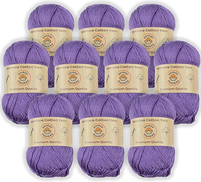 10-Pack of Yonkey Monkey 500 Grams Yarn - 70% Rayon derived from Bamboo, 30% Cotton - Imported - Lavender 9029