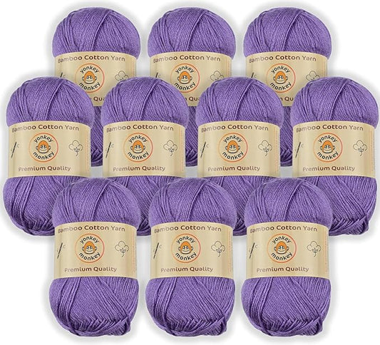 10-Pack of Yonkey Monkey 500 Grams Yarn - 70% Rayon derived from Bamboo, 30% Cotton - Imported - Lavender 9029