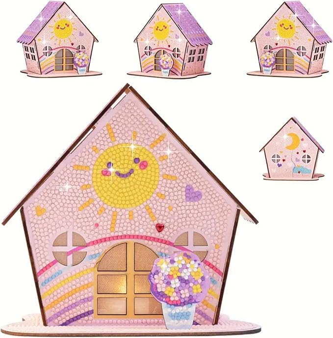 3D Diamond Painting Cabin Kit – DIY Full Drill Miniature House Craft with Rhinestones, Decorative Building Set for Adults & Teens (Rainbow Cottage Cabin)