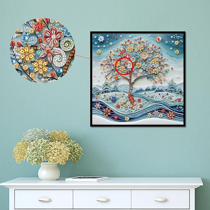 AiYuanzsh 5D Special Shape Diamond Art Kits for Beginners, Snowy Tree Diamond Painting Kits for Adults, Crystal Rhinestones Diamond Painting for Home Wall Decoration Gift 12×12 inch/30×30 cm