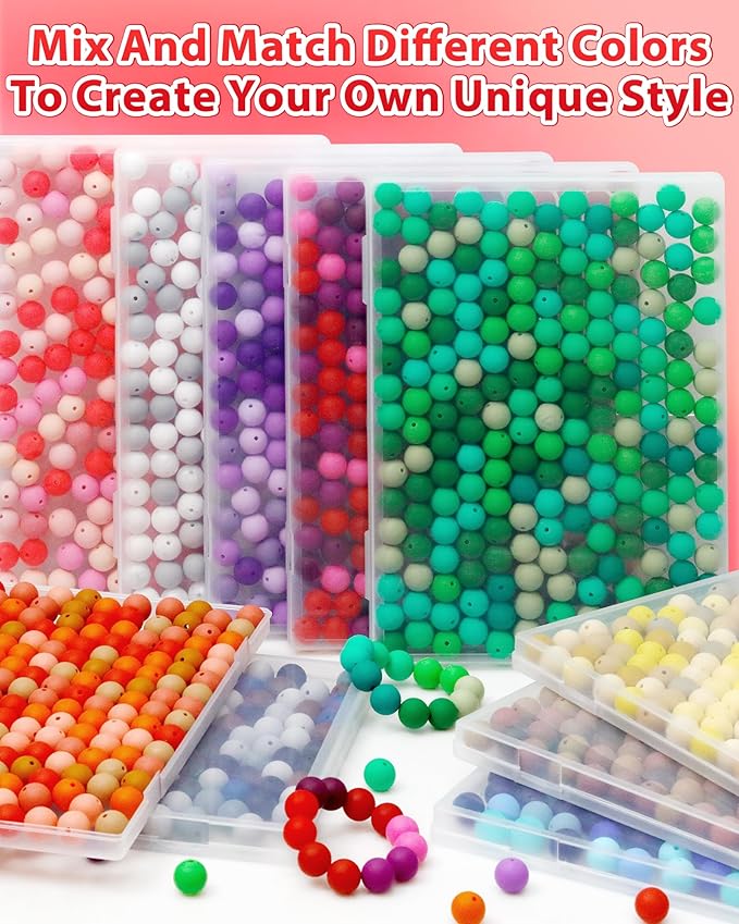 160pcs fiveizero 15mm silicone beads for keychain making - mixed color round rubber beads bulk, diy craft supplies for bracelets necklaces pens(red)