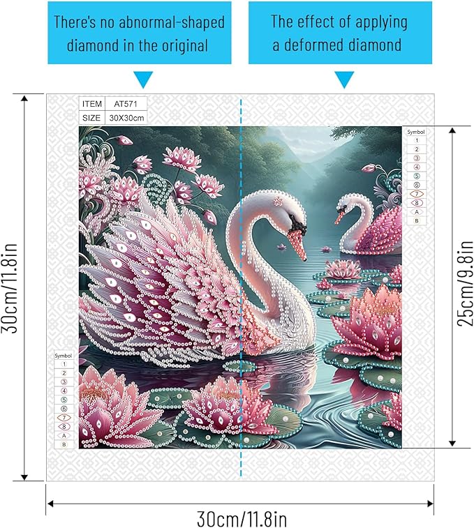 AiYuanzsh 5D Special Shape Diamond Art Kits for Beginners, Diamond Painting Kits for Adults, Crystal Rhinestones Diamond Painting for Home Wall Decoration Gift 12×12 inch/30×30 cm, Beautiful Swan