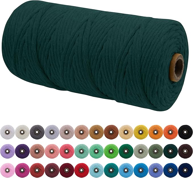 JeogYong Single Strand Macrame Cord 3mm x 109 Yards (328 Feet) Soft Cotton Rope Macrame Yarn 3 mm Macrame Cord, Macrame Supplies for Crafts Wall Hangings Plant Hangers Decorations (Dark Green)