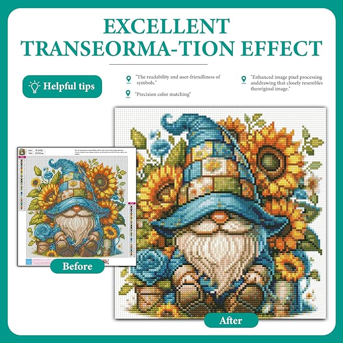 Fountor Gnome Diamond Art Kits for Adults, Gnome Diamond Painting Kits for Adults Beginners, DIY 5D Sunflowers Diamond Painting with Round Gem Art Kits for Gift Home Wall Decor 14x14 Inch