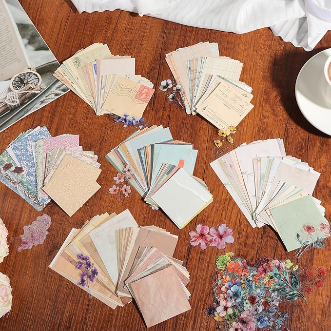 410 Pcs Vintage Scrapbook Paper, 6 Retro Journaling Scrapbooking Pape Supplies Kit includes 50 Sheet Flowers Stickers for Bullet Junk Planners Aesthetic Room Decor Wall Art Decorations Album Crafts