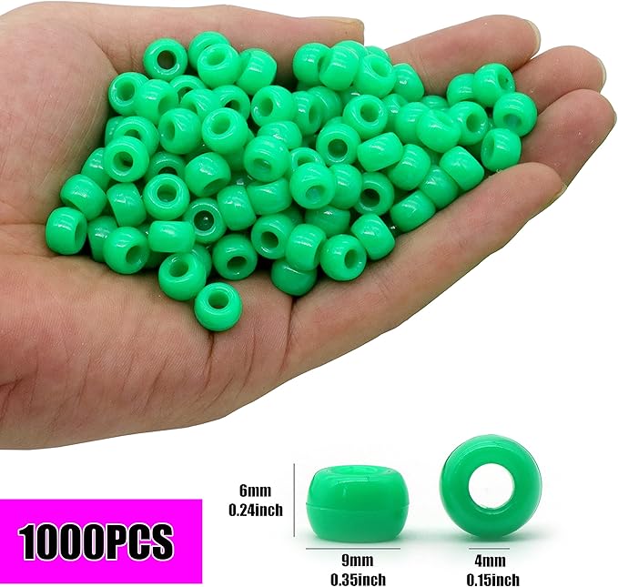 gmma 1000pcs green pony beads for bracelet, necklace, jewelry making, diy crafts, 6x9mm, plastic, round