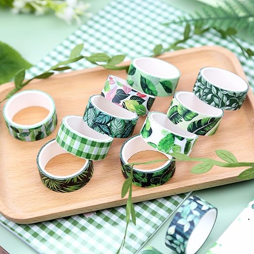 Green Plant Washi Tape Set, 12 Rolls Botanical Tape Green Leaves Decorative Tape Spring Tropical Masking Tapes for Journaling, Scrapbooking, Planners & DIY Crafts, Gift Wrapping