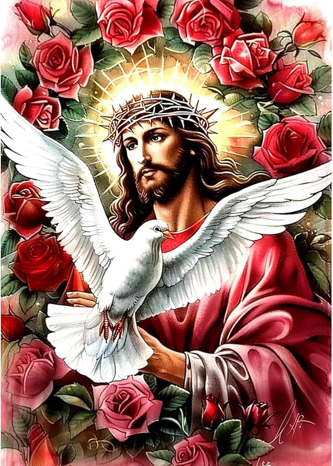 SENQAO Jesus Diamond Art Kits for Adults, Peace Dove Diamond Painting Kit for Beginners, Round 5D DIY Diamond Dots, Full Drill Painting Kit Art and Crafts for Adults Home Wall Decor 12x16inch
