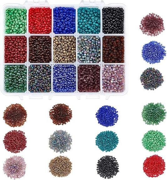 NBEADS 300g 15 Colors Glass Seed Beads 3mm, Opaque Glass Seed Round Pony Mini Spacer Loose Beads for DIY Craft Bracelet Necklace Jewelry Making