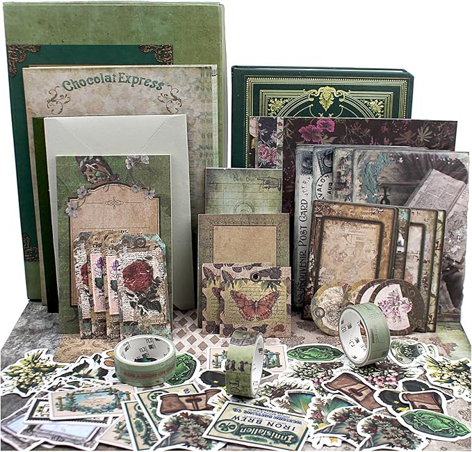 Diuhofart Vintage Scrapbooking Supplies Kit, 185pcs Junk Journal Kit with Scrapbook Paper Sticker Aesthetic Notebook Scrapbook Kit, Art Craft DIY Gift for Adult Women