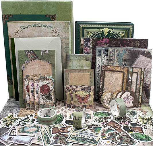 Diuhofart Vintage Scrapbooking Supplies Kit, 185pcs Junk Journal Kit with Scrapbook Paper Sticker Aesthetic Notebook Scrapbook Kit, Art Craft DIY Gift for Adult Women