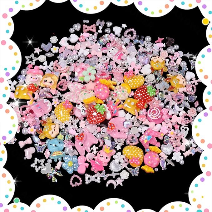 Junk Case Charms Kit, Junk Phone Case Charm, Flatback Cartoon Animal Lollipop Candy Strawberry Flower Cute Slime Charms for DIY Crafts, Scrapbooking, Jewelry Making-S5