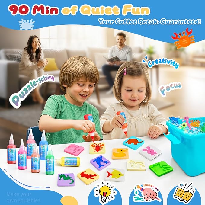poonoo crafts kits toys - birthday gifts for girls & boys 6-12, 25 molds 20 colors magic water elf toy kit, aqua fairy water gel kit for kids, diy squishy maker, make your own water pets
