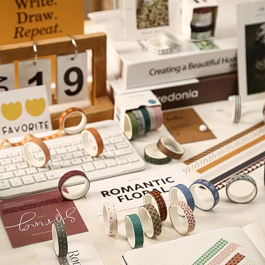 YUBBAEX 20 Rolls Basic Patterns Washi Tape Set Skinny Masking Creative Decorative Tapes, Designer's Selection (Collection 2-Enchantment)