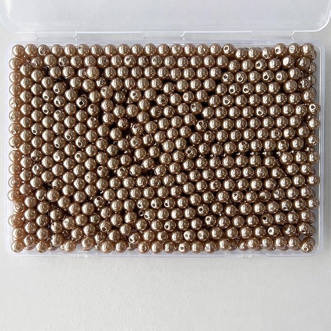 Laopottbeads 800 Pcs Light Brown 8MM Pearl Beads for Jewelry Making Round Pearl DIY Kit for Bracelets, Earrings, Necklaces & Anklets